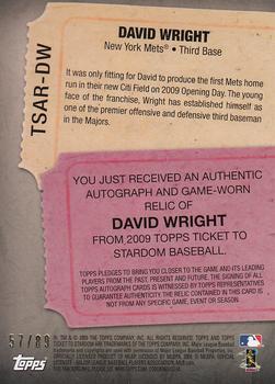2009 Topps Ticket to Stardom - Autograph Relics #TSAR-DW David Wright Back