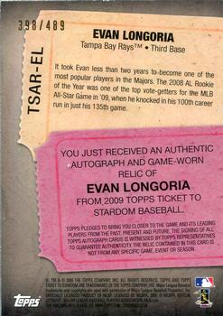 2009 Topps Ticket to Stardom - Autograph Relics #TSAR-EL Evan Longoria Back