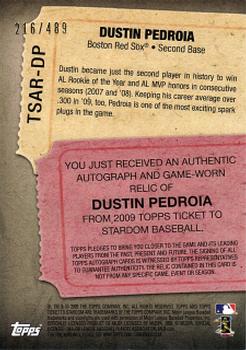 2009 Topps Ticket to Stardom - Autograph Relics #TSAR-DP Dustin Pedroia Back
