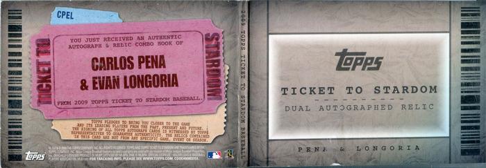 2009 Topps Ticket to Stardom - Autograph Relics Dual #CPEL Carlos Pena / Evan Longoria Back