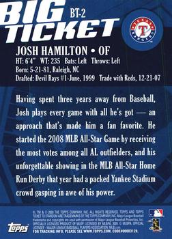 2009 Topps Ticket to Stardom - Big Ticket #BT-2 Josh Hamilton Back
