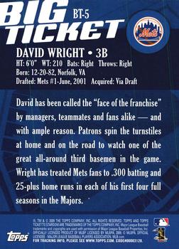 2009 Topps Ticket to Stardom - Big Ticket #BT-5 David Wright Back