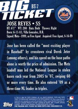 2009 Topps Ticket to Stardom - Big Ticket #BT-7 Jose Reyes Back