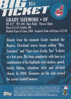 2009 Topps Ticket to Stardom - Big Ticket #BT-8 Grady Sizemore Back