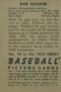 1952 Bowman #10 Bob Hooper Back