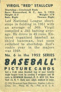 1952 Bowman #6 Virgil Stallcup Back