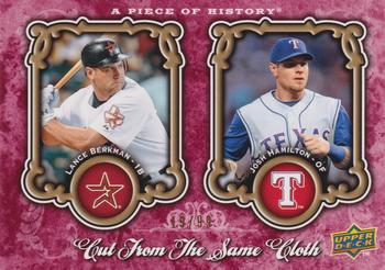 2009 Upper Deck A Piece of History - Cut from the Same Cloth Red #CSC-BH Lance Berkman / Josh Hamilton Front