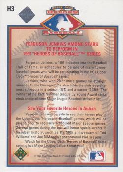 1991 Upper Deck - Heroes of Baseball Autographed #H3 Ferguson Jenkins Back