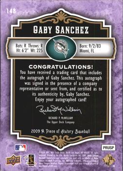 2009 Upper Deck A Piece of History - Rookie Autographs Violet #148 Gaby Sanchez Back