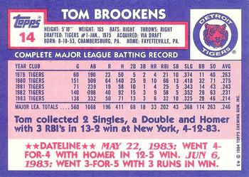 1984 Topps - Collector's Edition (Tiffany) #14 Tom Brookens Back