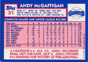 1984 Topps - Collector's Edition (Tiffany) #31 Andy McGaffigan Back