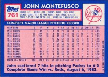 1984 Topps - Collector's Edition (Tiffany) #761 John Montefusco Back