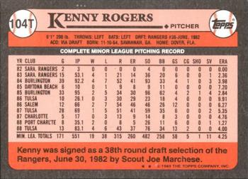 1989 Topps Traded - Limited Edition (Tiffany) #104T Kenny Rogers Back