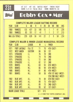 1990 Topps Traded - Limited Edition (Tiffany) #23T Bobby Cox Back
