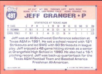 1991 Topps Traded - Limited Edition (Tiffany) #49T Jeff Granger Back