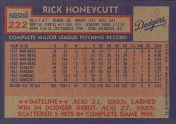 1984 Topps Nestle #222 Rick Honeycutt Back
