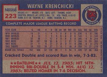 1984 Topps Nestle #223 Wayne Krenchicki Back