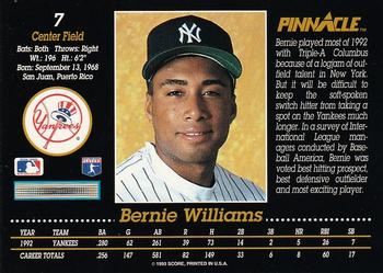 1993 Pinnacle #7 Bernie Williams Back