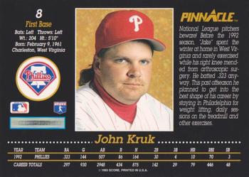 1993 Pinnacle #8 John Kruk Back