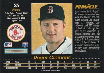 1993 Pinnacle #25 Roger Clemens Back