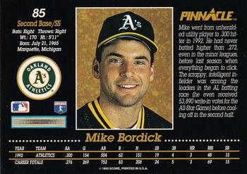 1993 Pinnacle #85 Mike Bordick Back