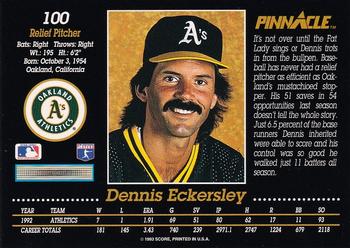 1993 Pinnacle #100 Dennis Eckersley Back