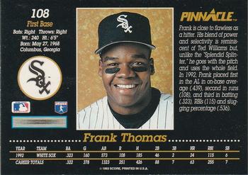 1993 Pinnacle #108 Frank Thomas Back