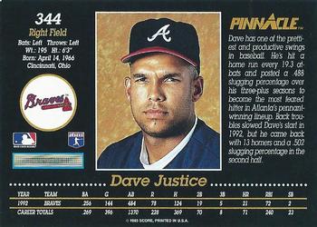 1993 Pinnacle #344 Dave Justice Back