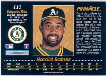 1993 Pinnacle #111 Harold Baines Back