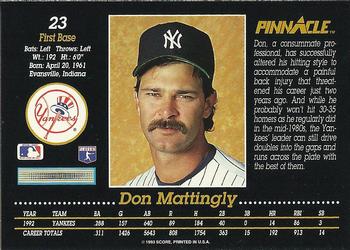 1993 Pinnacle #23 Don Mattingly Back