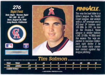 1993 Pinnacle #276 Tim Salmon Back