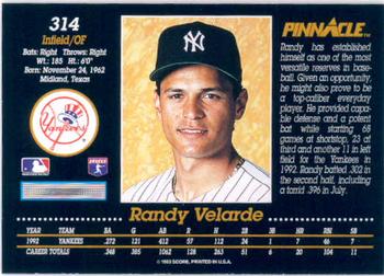 1993 Pinnacle #314 Randy Velarde Back