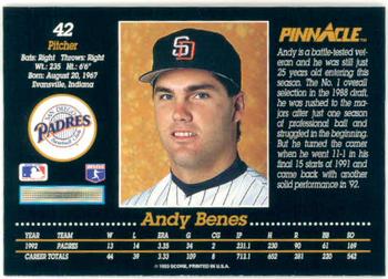 1993 Pinnacle #42 Andy Benes Back