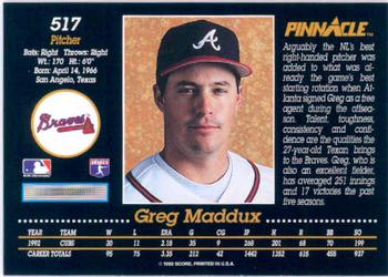1993 Pinnacle #517 Greg Maddux Back