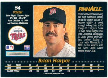 1993 Pinnacle #54 Brian Harper Back