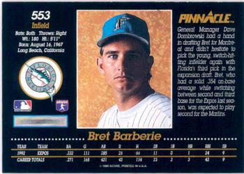 1993 Pinnacle #553 Bret Barberie Back