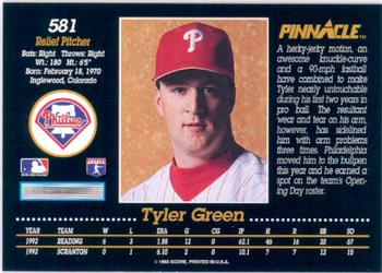 1993 Pinnacle #581 Tyler Green Back