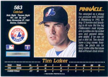 1993 Pinnacle #583 Tim Laker Back