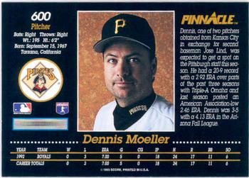 1993 Pinnacle #600 Dennis Moeller Back