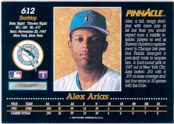 1993 Pinnacle #612 Alex Arias Back