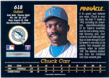 1993 Pinnacle #618 Chuck Carr Back