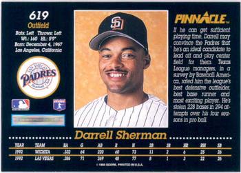 1993 Pinnacle #619 Darrell Sherman Back