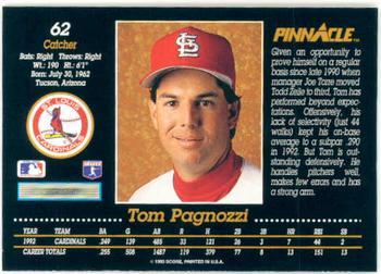 1993 Pinnacle #62 Tom Pagnozzi Back