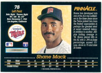 1993 Pinnacle #78 Shane Mack Back
