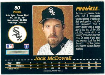 1993 Pinnacle #80 Jack McDowell Back