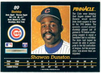 1993 Pinnacle #89 Shawon Dunston Back