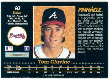 1993 Pinnacle #90 Tom Glavine Back