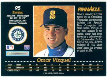 1993 Pinnacle #95 Omar Vizquel Back