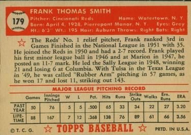 1952 Topps #179 Frank Smith Back