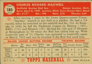 1952 Topps #180 Charley Maxwell Back